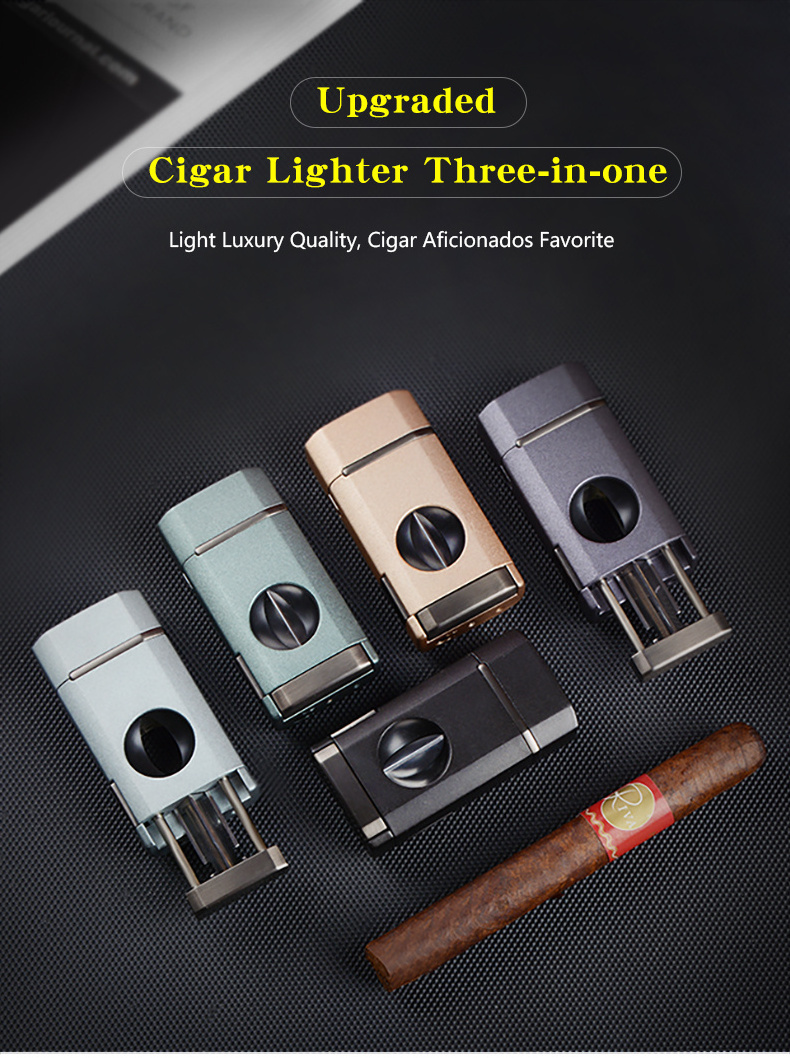 NEW Design Custom Logo Personalized Triple Jet Flame Torch Lighter Cigar Lighters Smoking Accessories with Cutter Gift