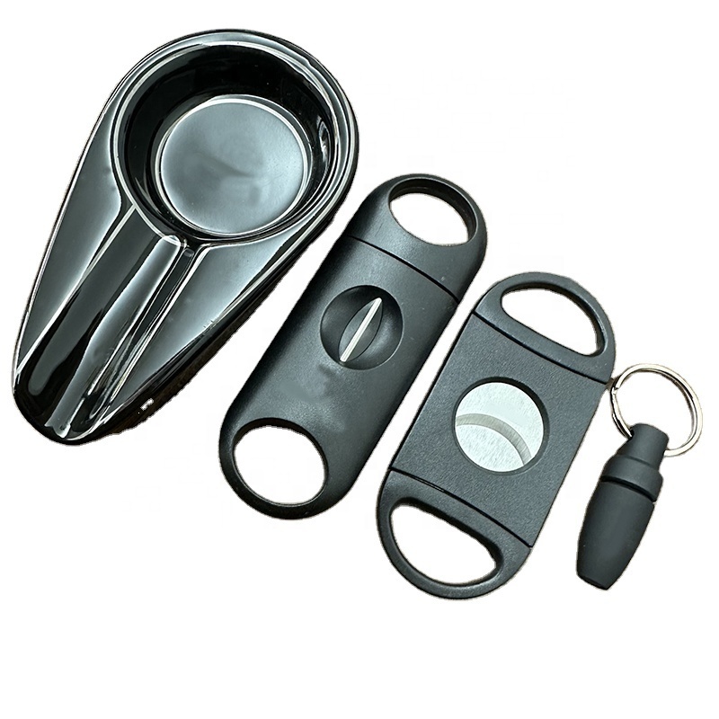 High Quality Handmade Ceramic Ashtray Luxury Lighter V-shaped Cigar Cutter and Smoking Accessories Set