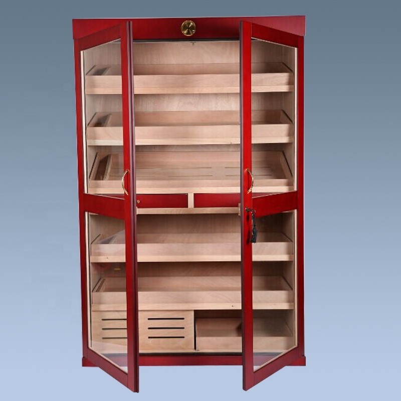 Large Capacity Double Door Storage 4000 Cigar Mahogany Wood Trays Cigar Humidor Display Cabinet