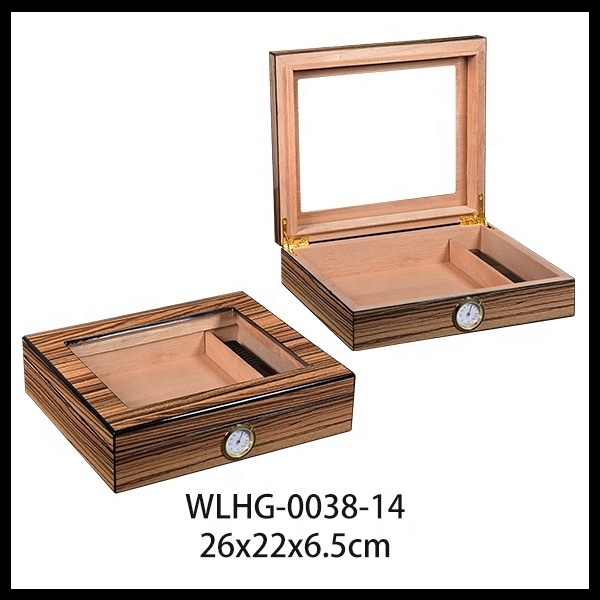 Cigar Humidor for 30-50 Cigars with Humidifier and Hygrometer Desktop Cedar Wood Cigar Box Storage Case Divider Glass Top Gift