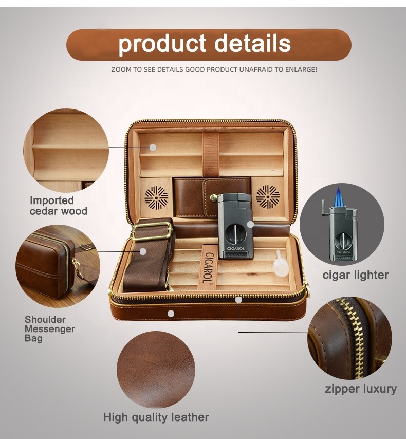 High-end business gift cross-Cuban cigar leather box with cigar  lighter and cigar cutter luxury set for business trip