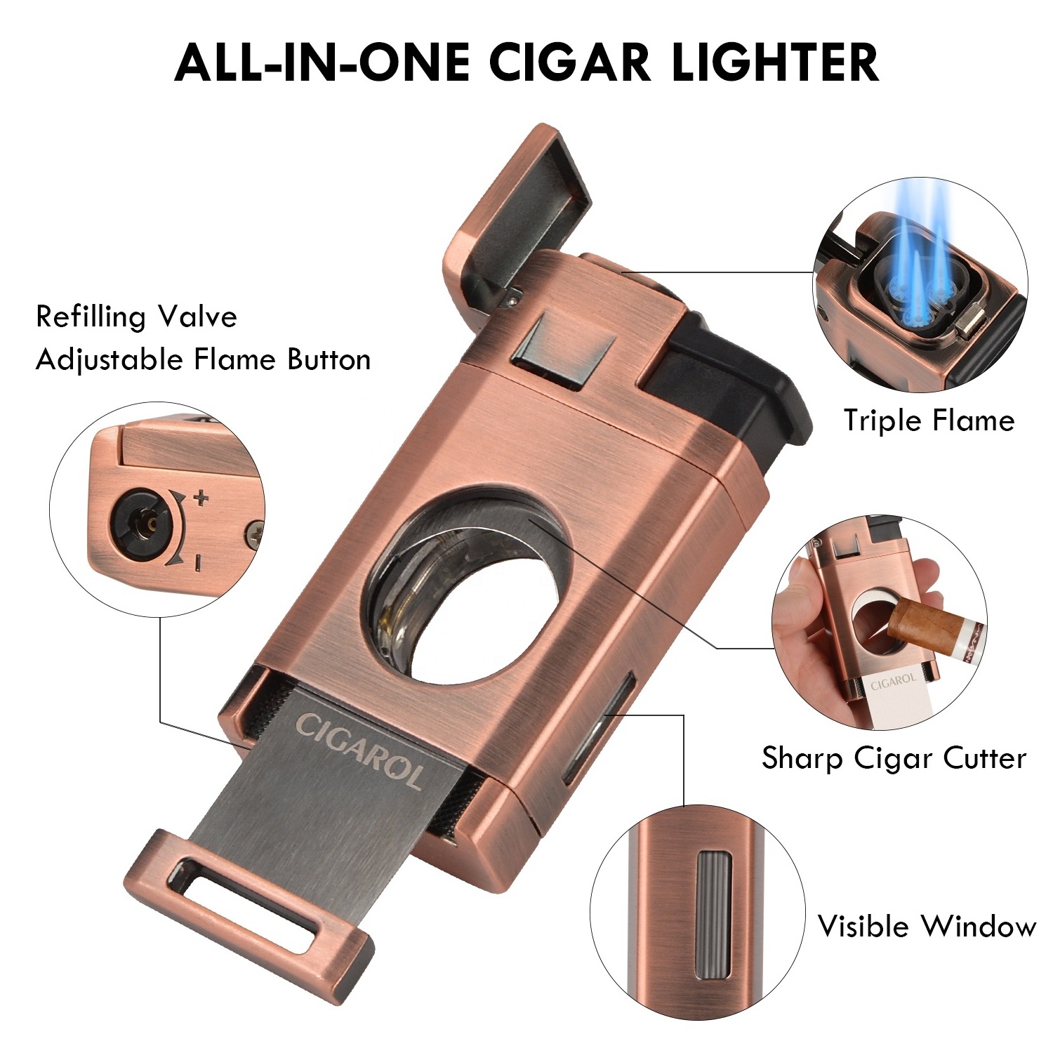 Customize Cigar Lighter Cigar Cutter Luxury Silver Lighter Cigar Custom Logo Metal Lighter Cigar Lighter Jet