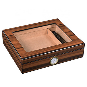 Glasstop Cigar Humidor Cedar Wooden Desktop Cigar Box with Hygrometer and Humidifier Holds 25-30 Cigars