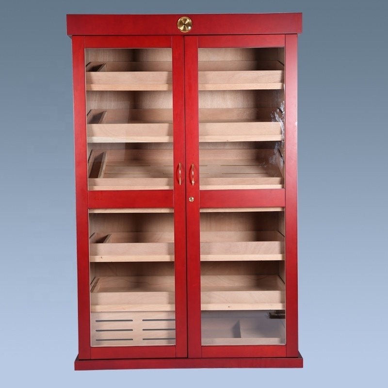 Large Capacity Double Door Storage 4000 Cigar Mahogany Wood Trays Cigar Humidor Display Cabinet