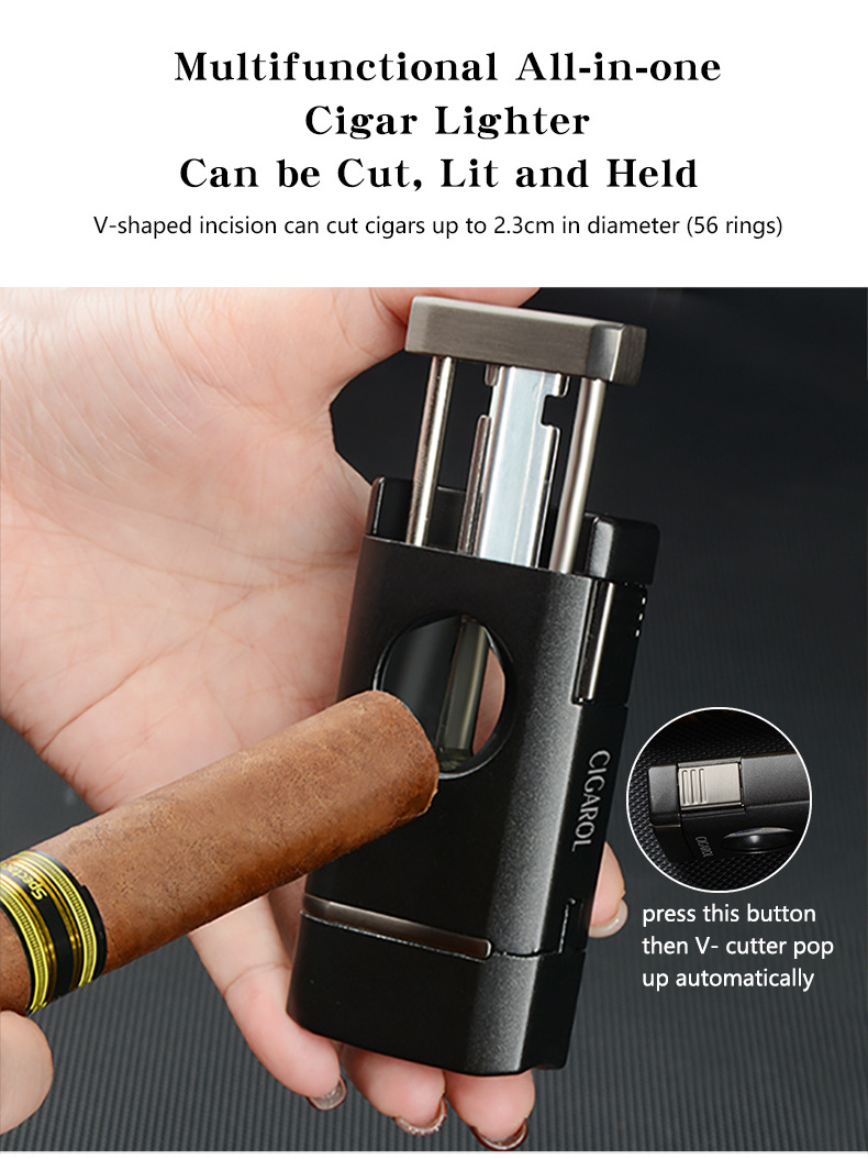 NEW Design Custom Logo Personalized Triple Jet Flame Torch Lighter Cigar Lighters Smoking Accessories with Cutter Gift