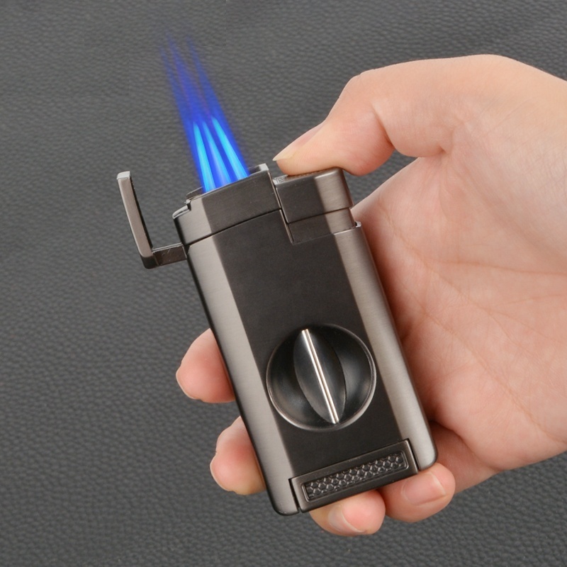 Customize Lighters Cigar Cutter Luxury Metal Lighter Cigar Custom LOGO Cigarette Flame Jet Cutter Windproof Lighters