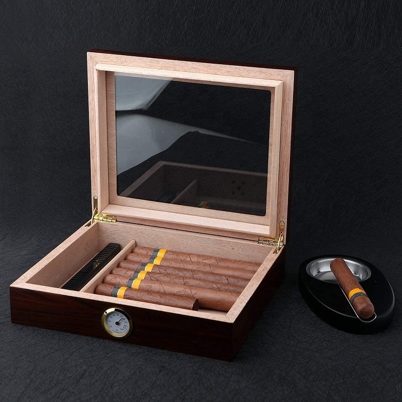 2023 customized Handmade Cigar Humidor wood cigar boxes manufacturer cabinet spanish piano Cigar Accessories