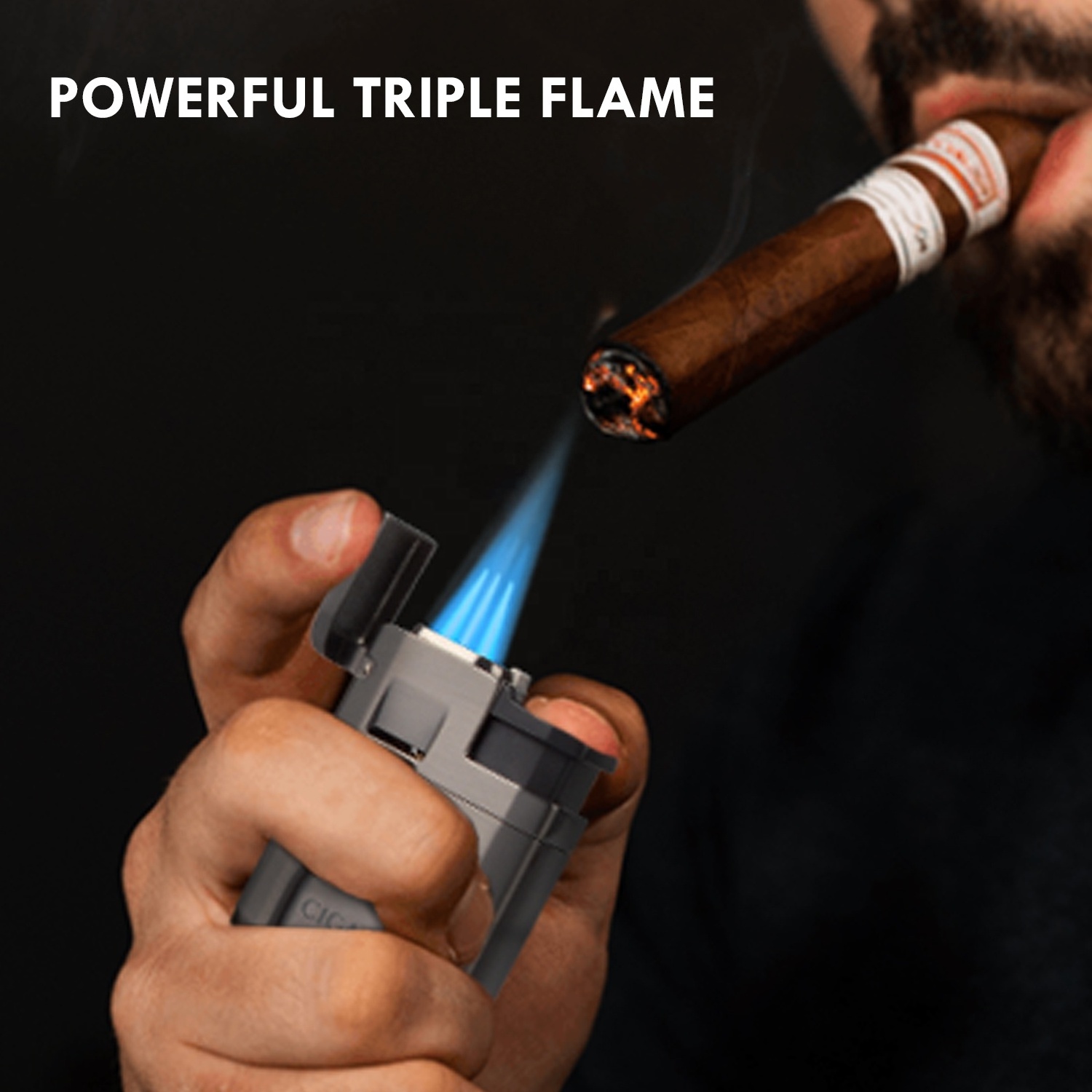 New design Cigar Lighter Triple Jet Flame Cigar Lighter with Cigar Cutter Windproof Butane Refillable Torch Lighters