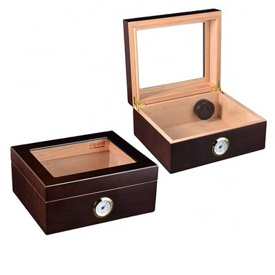 Cigar Humidor for 30-50 Cigars with Humidifier and Hygrometer Desktop Cedar Wood Cigar Box Storage Case Divider Glass Top Gift