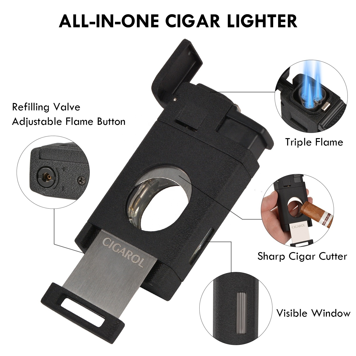 Smoking Accessories Manufacture Custom  Logo Metal 3 Torch Flame Windproof Smoking Lighter Cigar Accessories Set Cigar  Lighter