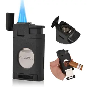 Wholesale Particular 3 Torch Cigar Smoking Gift Petrol Butane Lighters Kerosene Flame Metal Torch Type Lighter Cutter