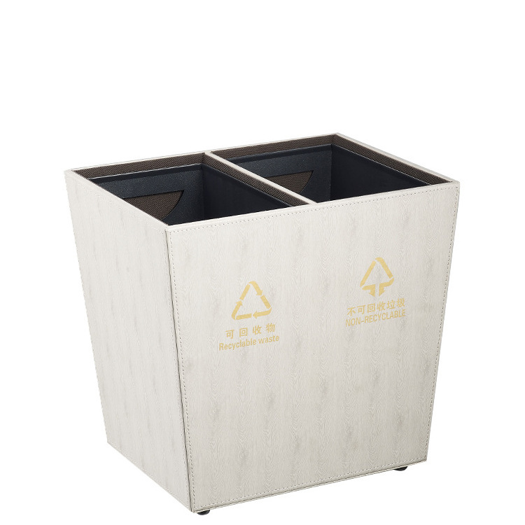 Garbage Can with Lid Room Dust Bin Rectangular Standing Recycling Household PU Plywood PU Leather Outer Bin Steel Inner Bin 18kg