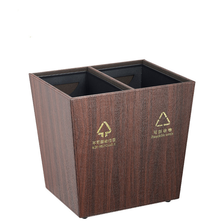 Garbage Can with Lid Room Dust Bin Rectangular Standing Recycling Household PU Plywood PU Leather Outer Bin Steel Inner Bin 18kg