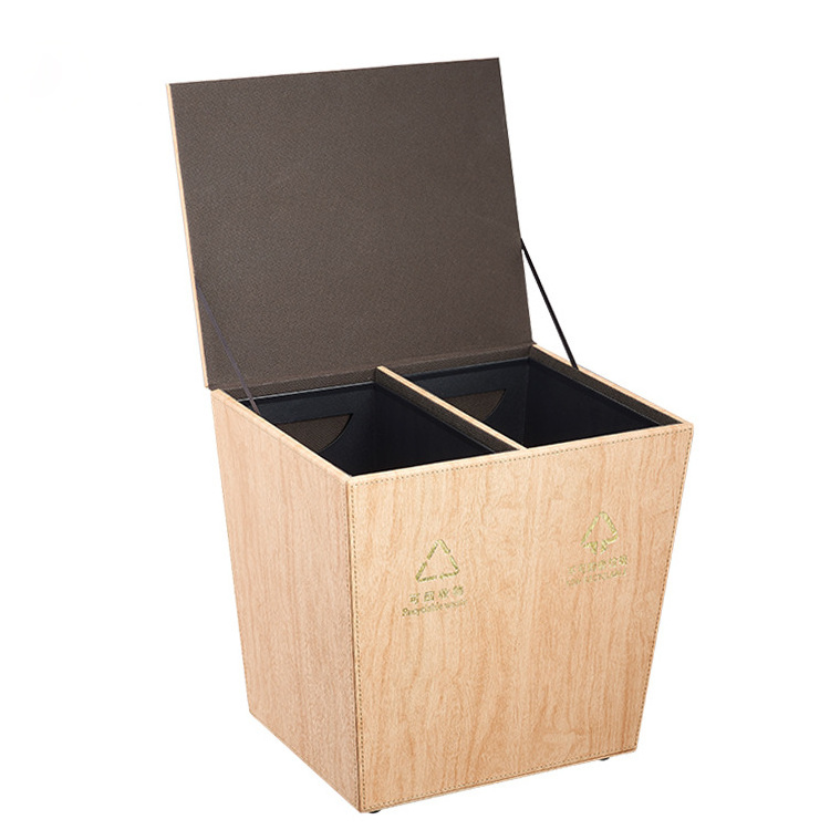 Garbage Can with Lid Room Dust Bin Rectangular Standing Recycling Household PU Plywood PU Leather Outer Bin Steel Inner Bin 18kg