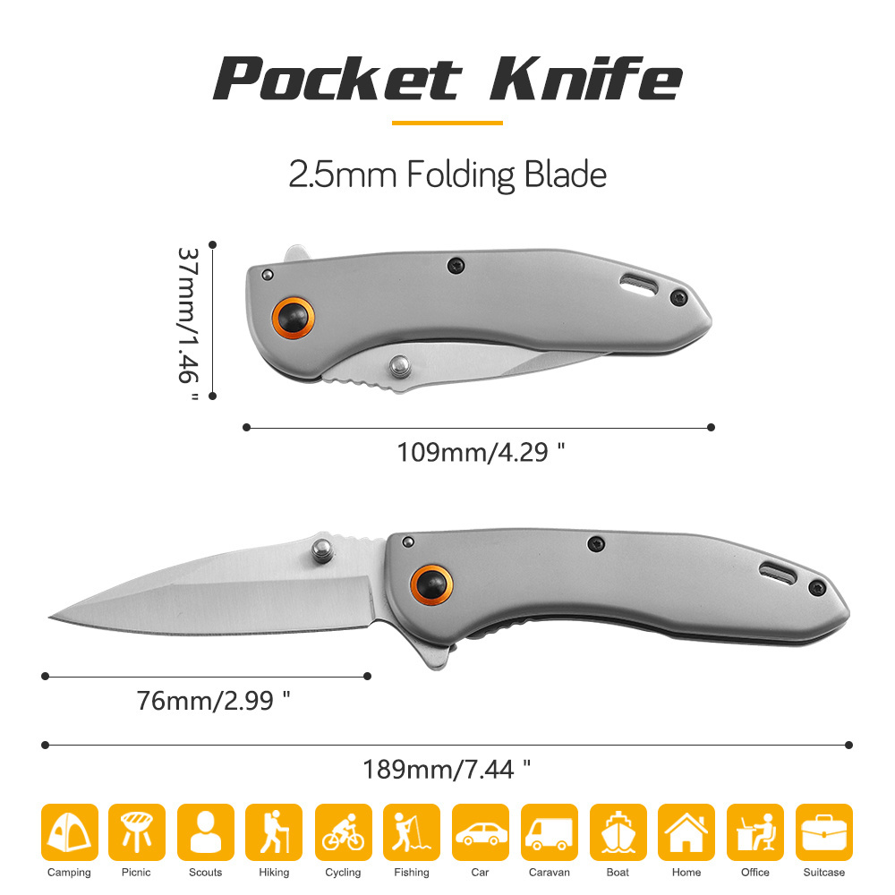 Outdoor Camping Aluminum Handle Folding Knife with Back Clip Portable Self-defense Knife Jungle Knife