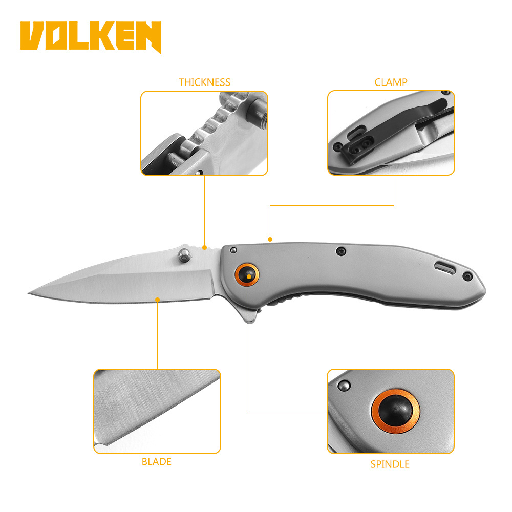 Outdoor Camping Aluminum Handle Folding Knife with Back Clip Portable Self-defense Knife Jungle Knife