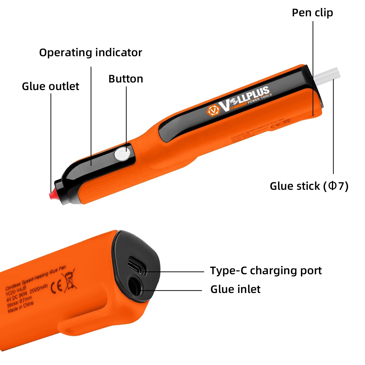 Vollplus VPCD2729 3.6V Lithium Ion Electronic Cordless glue pen gun