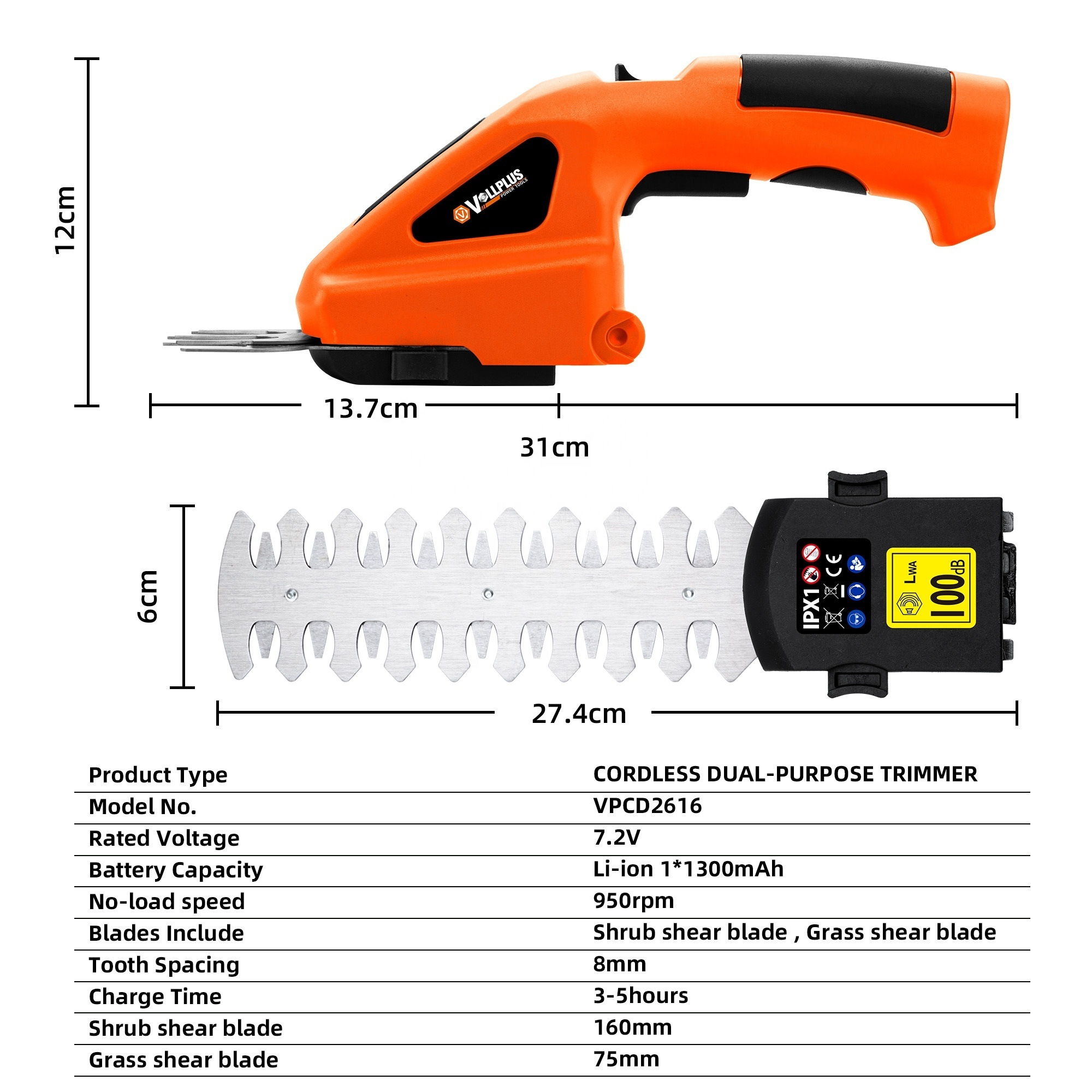 Vollplus VPCD2616 3.7V Lithium Ion Electronic Cordless Power Scissors Electric Scissors Cutter garden Trimmer