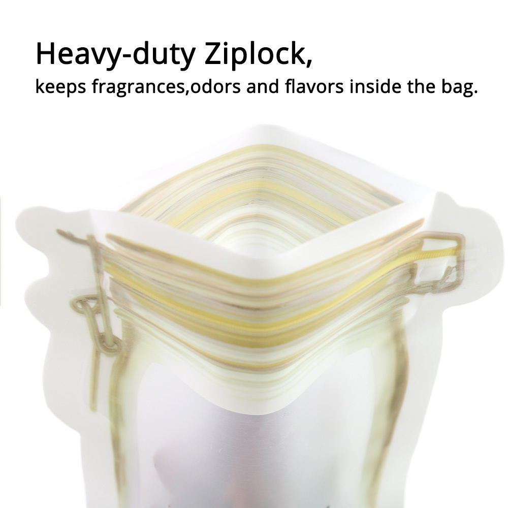 Reusable Kitchen Organizing Bags Stand up Zip Lock Jar Bags Freezer Food Storage Bottle Shaped Zipper Mylar Bags