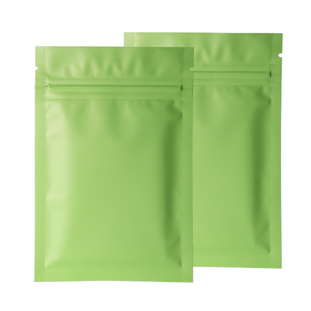 100pcs/Pack Double-Sided Matte Green Flat Mylar Zip Lock Sample Food Safe Packaging Powdered Storage Bags