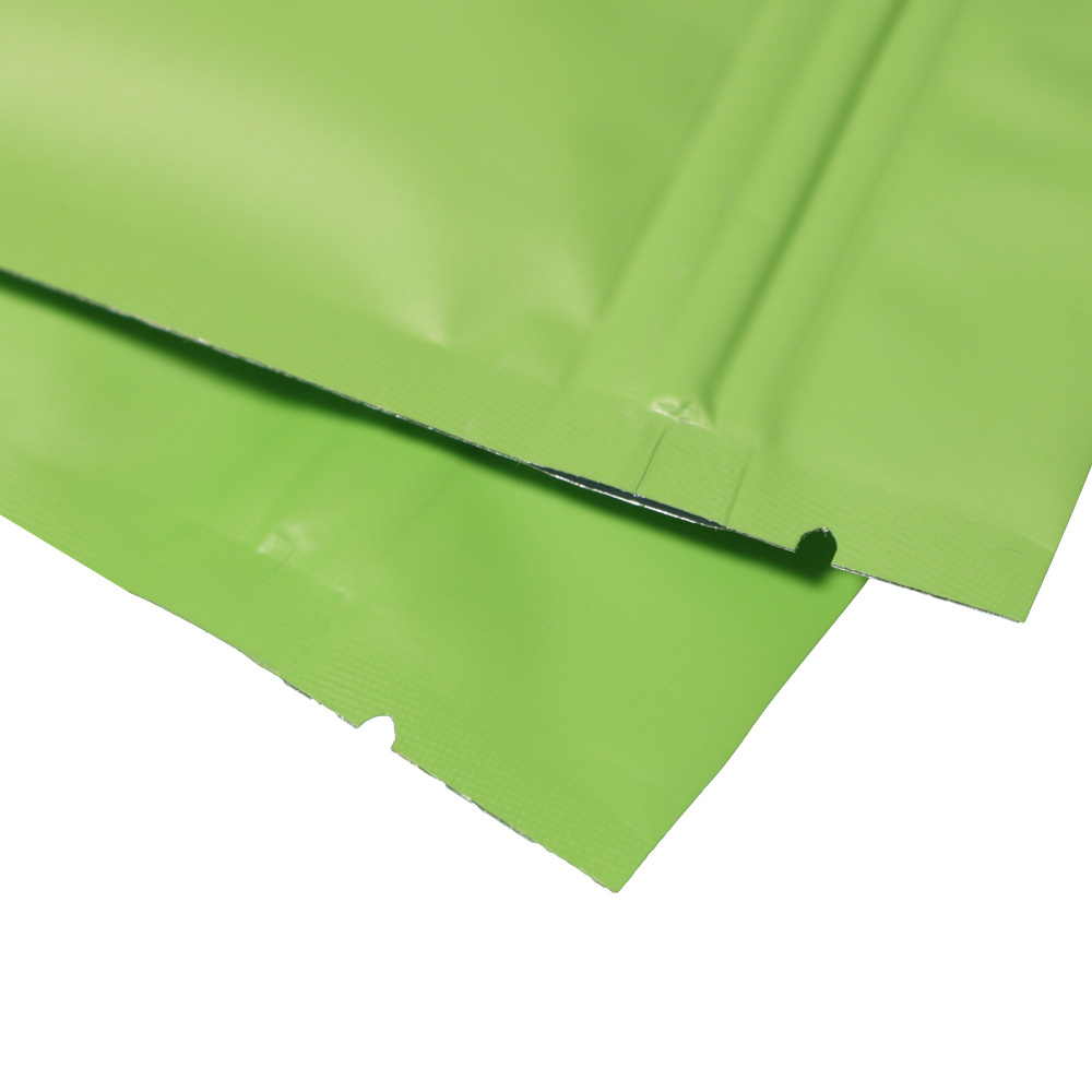 100pcs/Pack Double-Sided Matte Green Flat Mylar Zip Lock Sample Food Safe Packaging Powdered Storage Bags