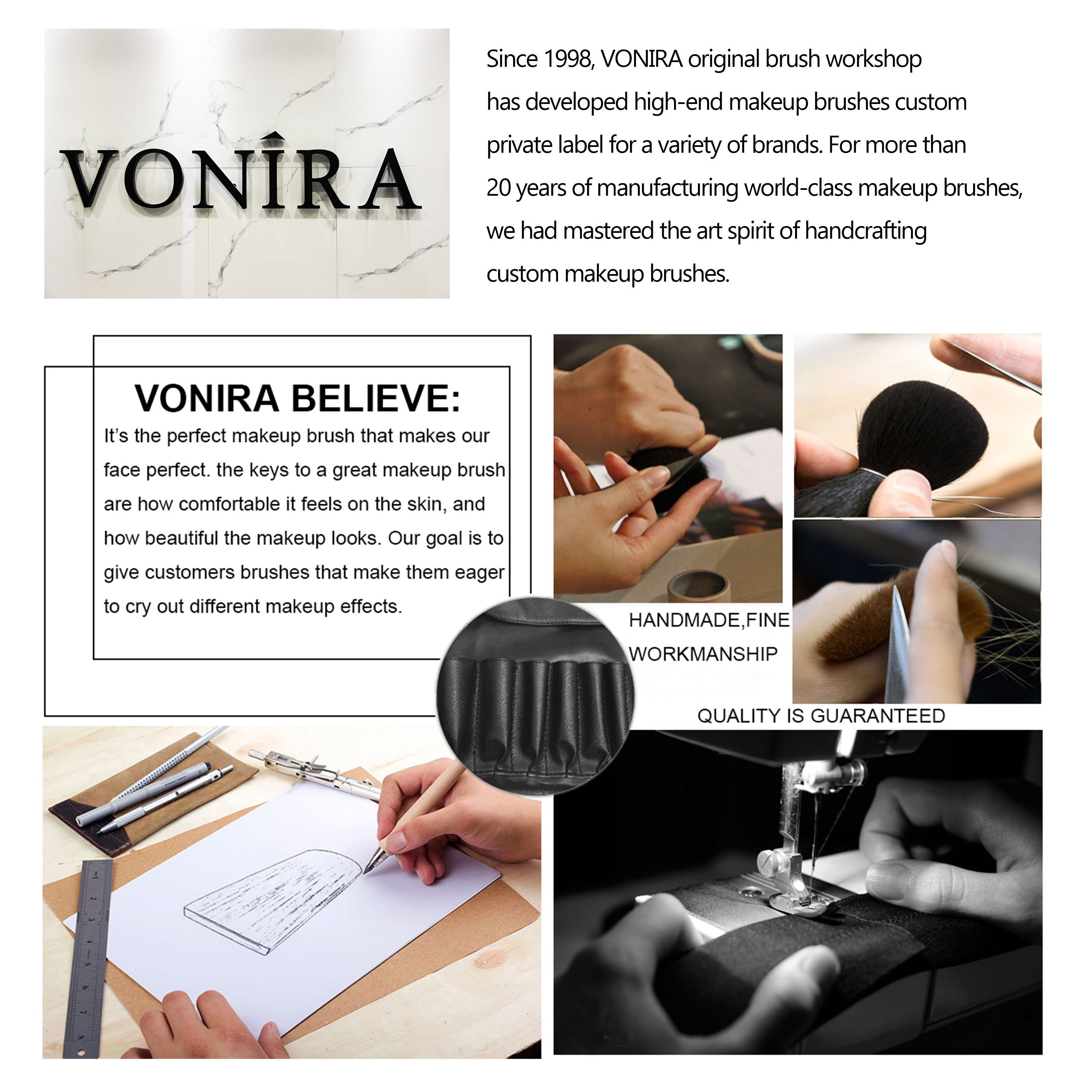 Vonira BHC-009 Professional Classic Shiny Black Long Face Blending Brush With Copper Ferrule Wooden Handle Private Label