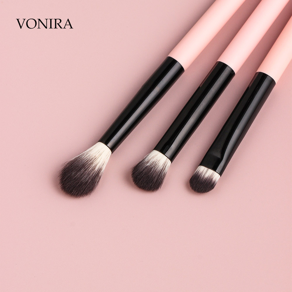 Vonira Beauty 11 Piece Professional Pink Makeup Brushes Set with Highlighting Foundation Blending Blush Powder Kabuki Brush Kit