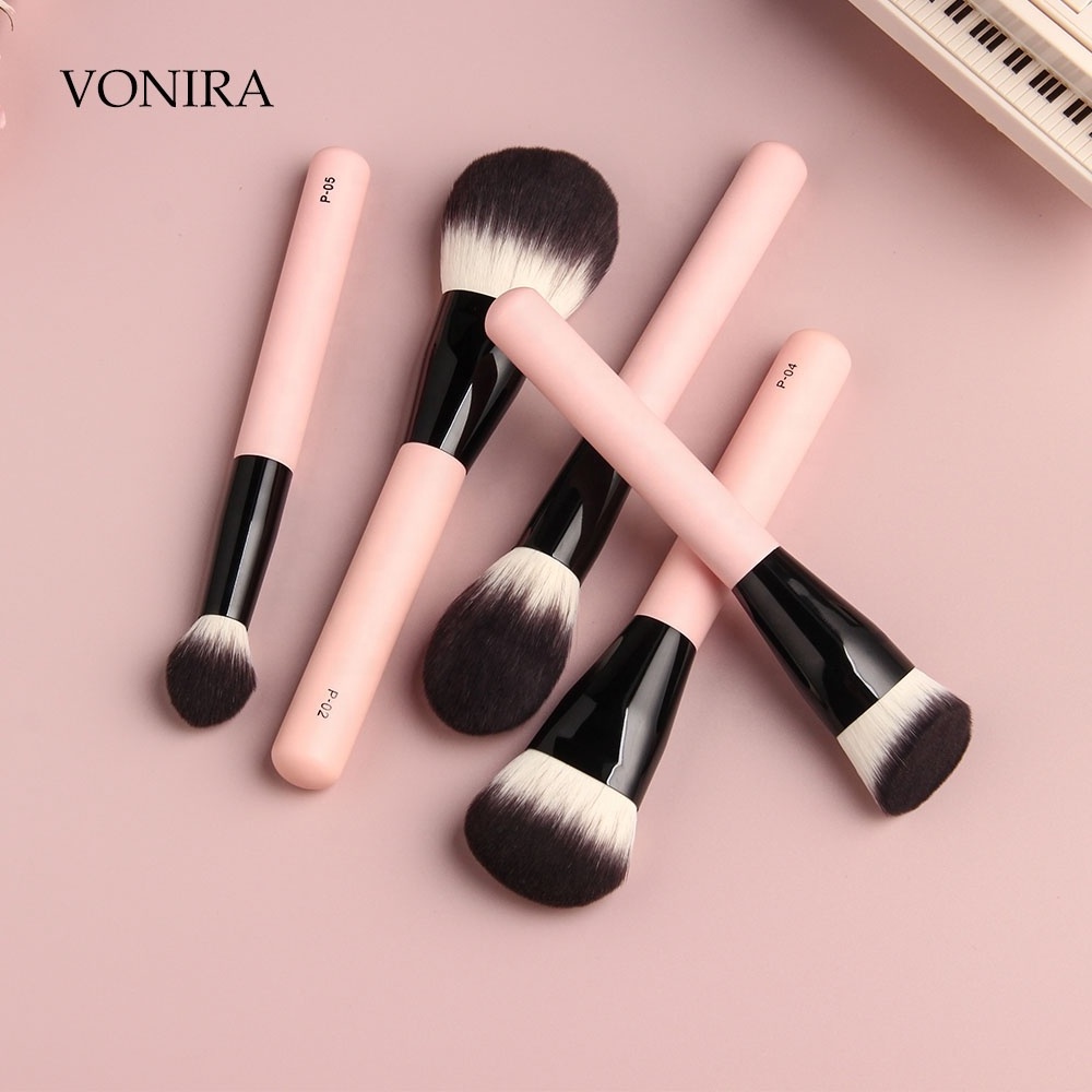 Vonira Beauty 11 Piece Professional Pink Makeup Brushes Set with Highlighting Foundation Blending Blush Powder Kabuki Brush Kit