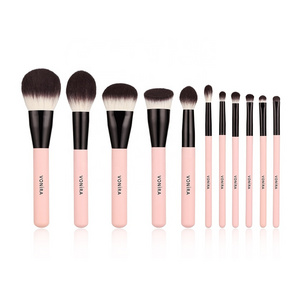 Vonira Beauty 11 Piece Professional Pink Makeup Brushes Set with Highlighting Foundation Blending Blush Powder Kabuki Brush Kit