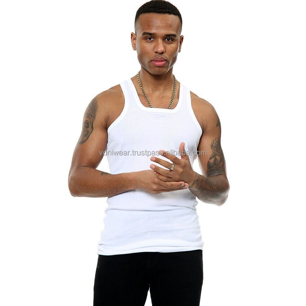 Men 100% Cotton Dual Ribbed Vest Tank Top A-Shirt Wife Beater Tagless Undershirt Custom Made Undershirts Tank Top