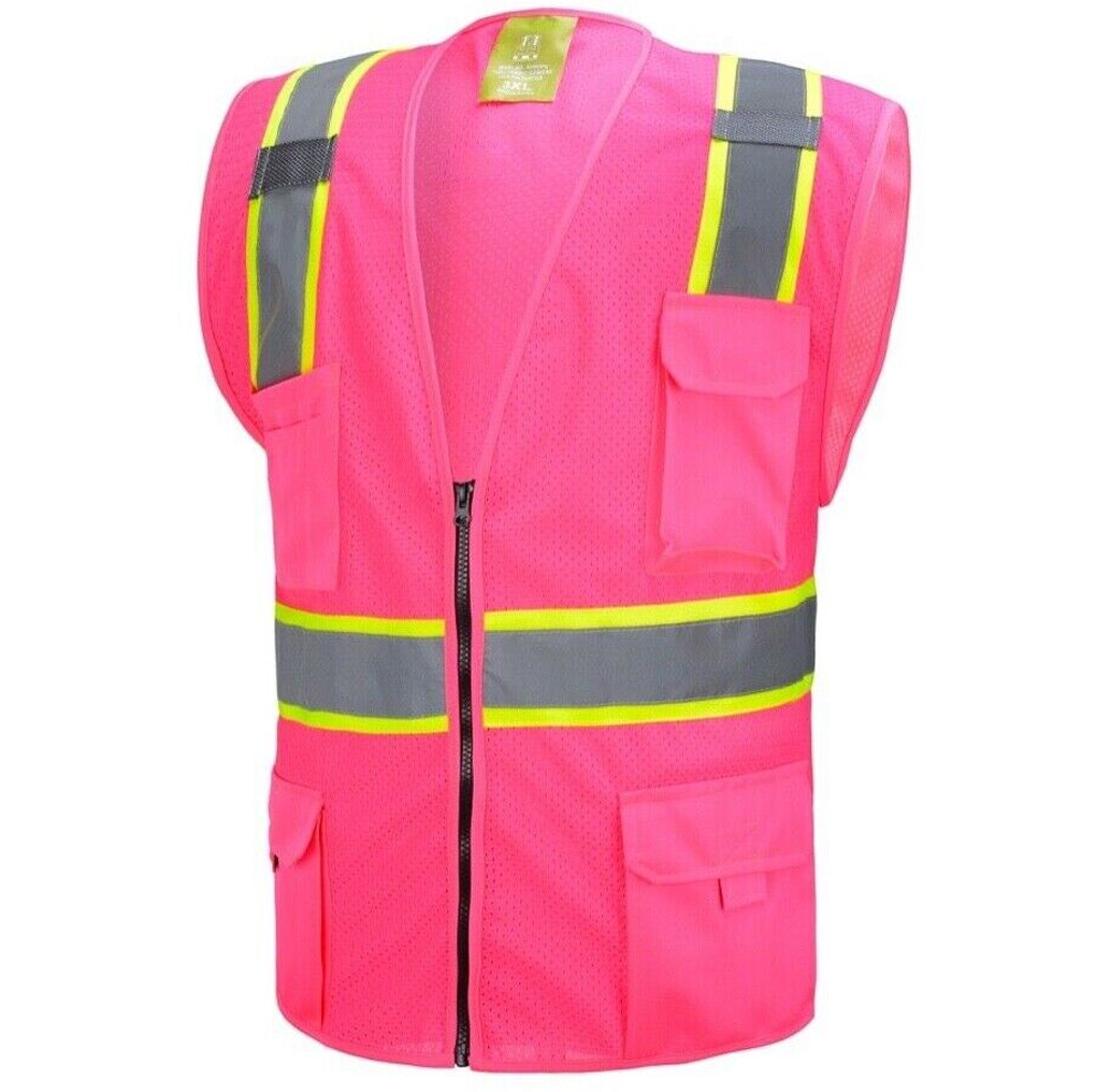 New Customized Pink Two Tones Safety Vest ,With Multi-Pocket Tool