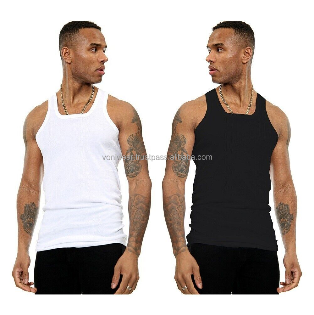 Men 100% Cotton Dual Ribbed Vest Tank Top A-Shirt Wife Beater Tagless Undershirt Custom Made Undershirts Tank Top