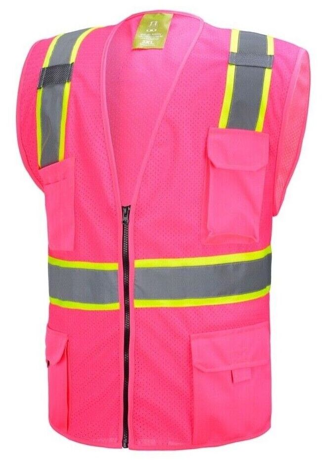 New Customized Pink Two Tones Safety Vest ,With Multi-Pocket Tool