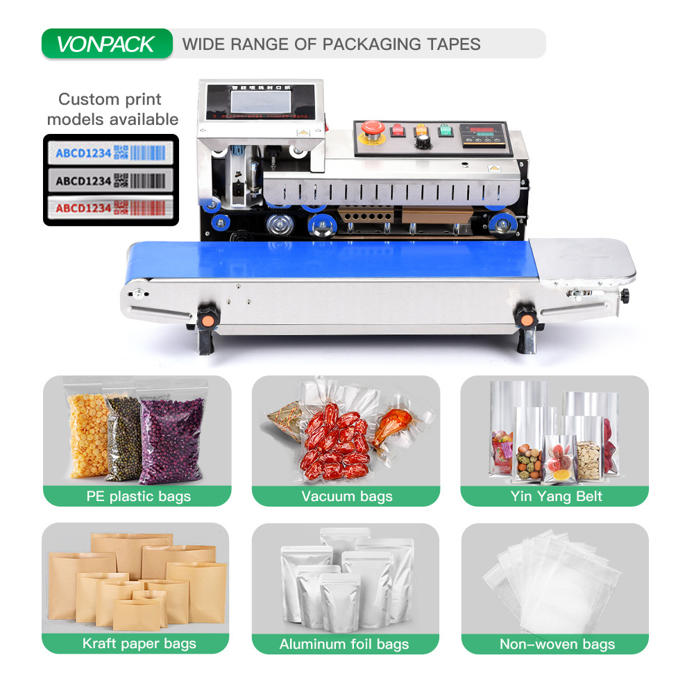 FR-1600 Stainless Steel Automatic Horizontal Plastic Film Bags Heat Sealing Machine Continuous Band Sealer Machine