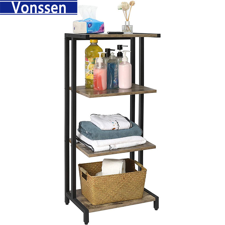 4 Tier Bathroom Stand Shelf Multifunctional Compact Display Rack Small Floor Shelving Display Unit Industrial Corner Shelves