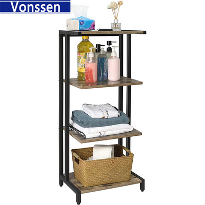 4 Tier Bathroom Stand Shelf Multifunctional Compact Display Rack Small Floor Shelving Display Unit Industrial Corner Shelves