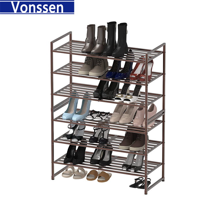 Rack Shoe Tower Shoe Storage Shelf with MDF Top Board Each Tier Fits Entryway Shoes Organizer in Rustic Brown