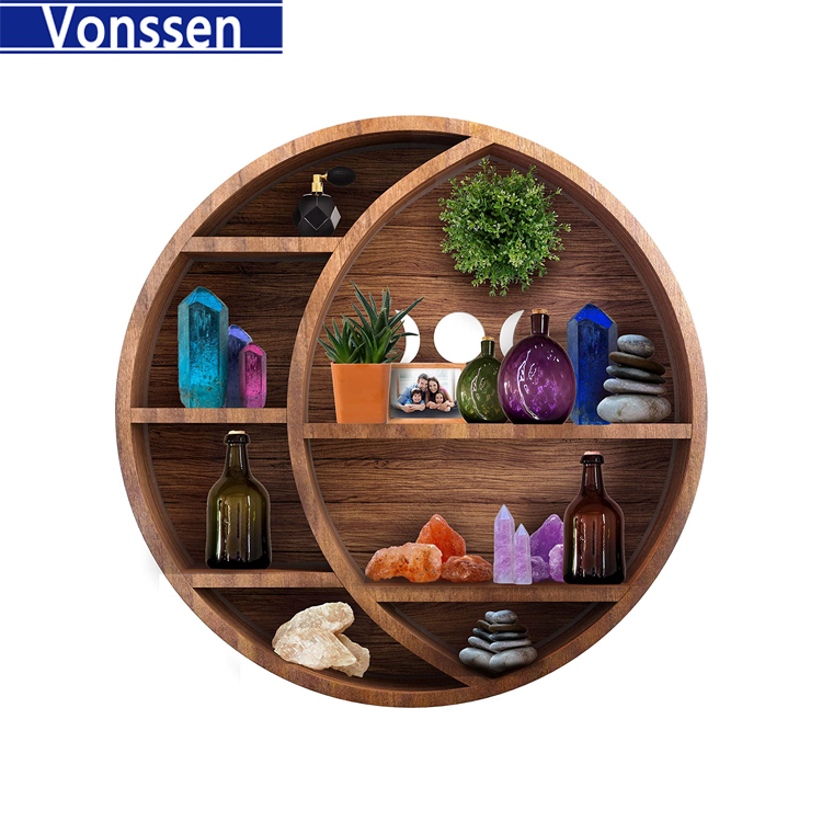 Wooden Moon Shelf for Crystals Floating Moon Shelf Essential Oil Display Crystal Display Shelf Decor for Bathroom Living Room