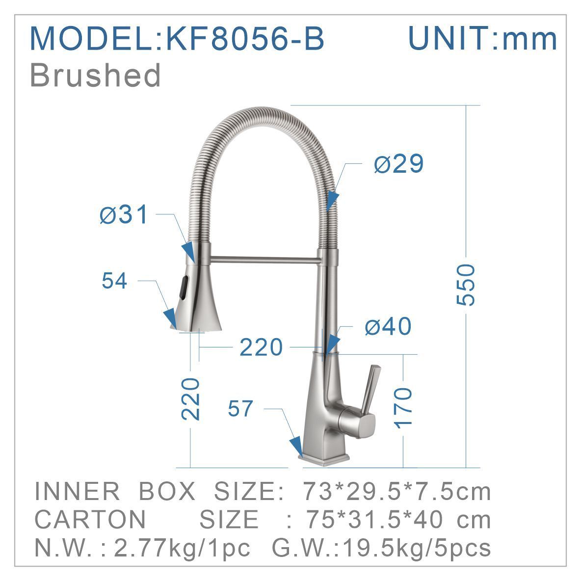 Modern Restaurant Kitchen Brass faucet Hot and Cold Single Handle water tap Brushed Nickel Pull Down pull out Kitchen Faucets