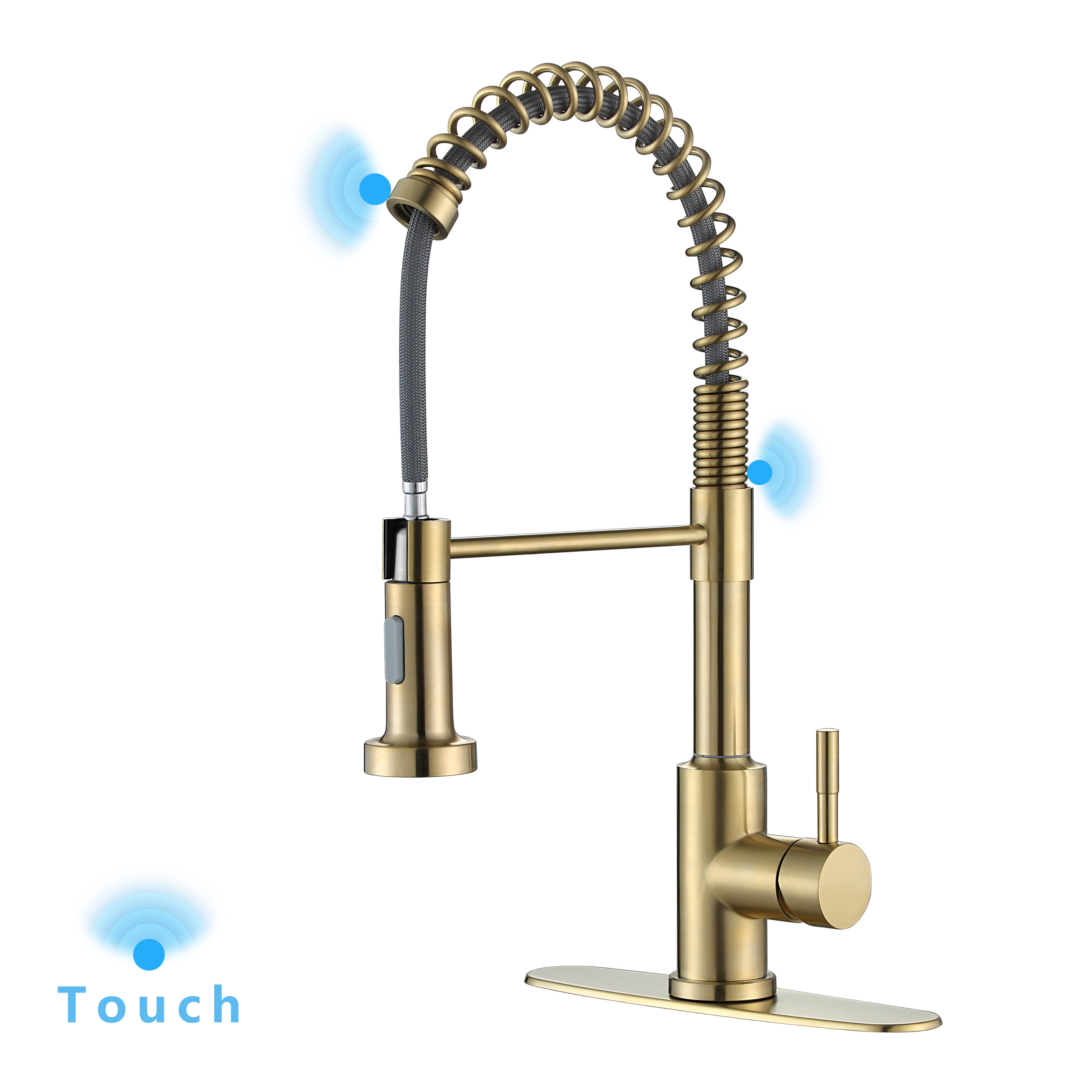 Modern 304 Stainless Steel Kitchen Sink Brushed Gold Pull Down Faucet Smart Touch Sensor Matte Black Kitchen Faucet