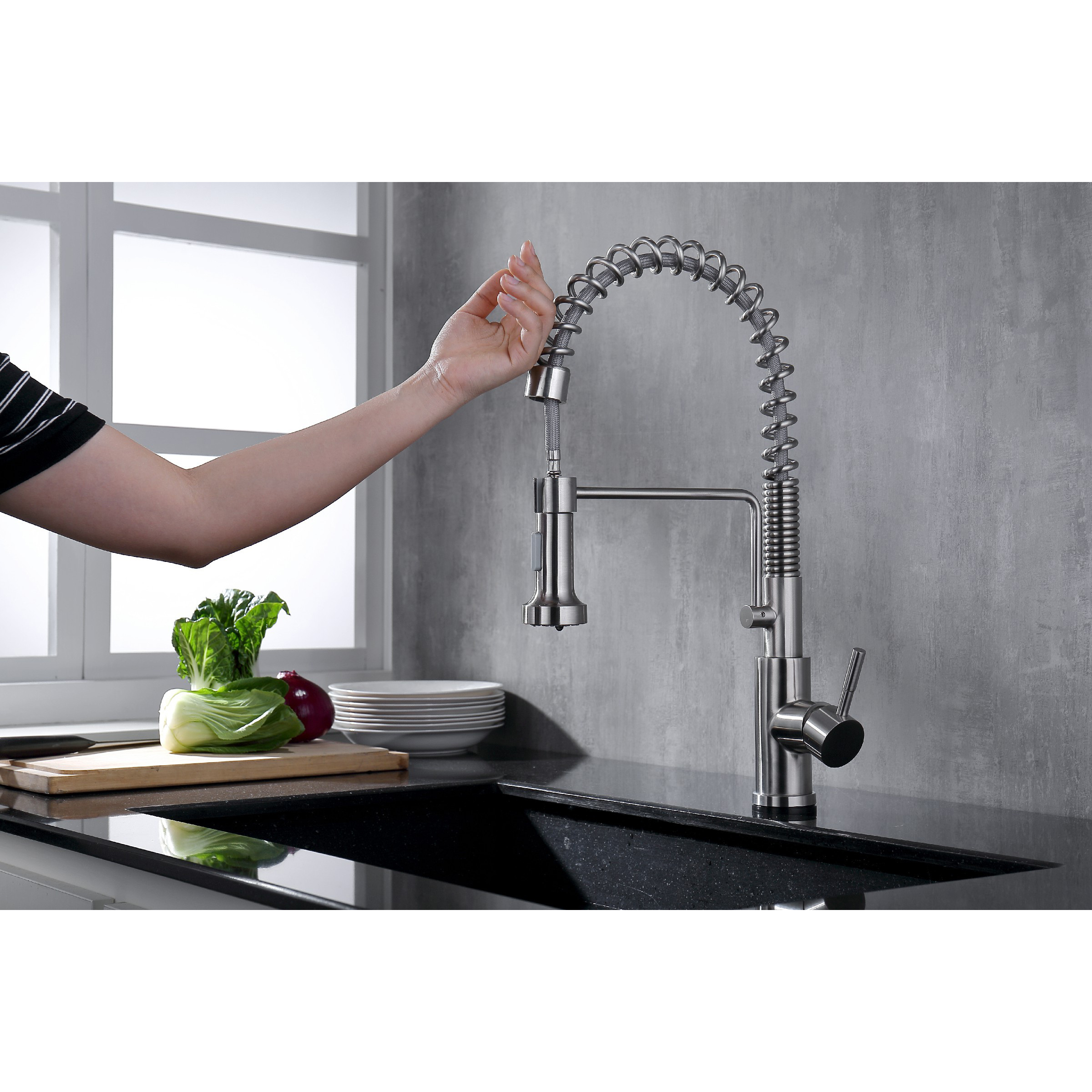 2021 Hot Sale Sensor Touch Faucet Pull Out Kitchen Faucet Stainless Steel Brushed Hot and Cold Mixed Faucet