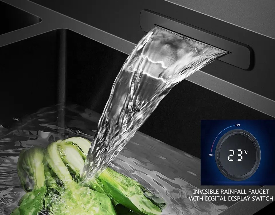 2023 New design Smart Digital Kitchen Sink Stainless Steel Nano Handmade Kitchen Sink With Multifunction Waterfall Faucet