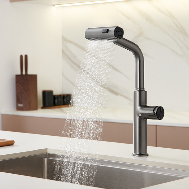 2023 New Design Kitchen Faucet Hot And Cold Water Tap Pull Down Pull Out Sink Mixer Faucet Kitchen Waterfall Faucet