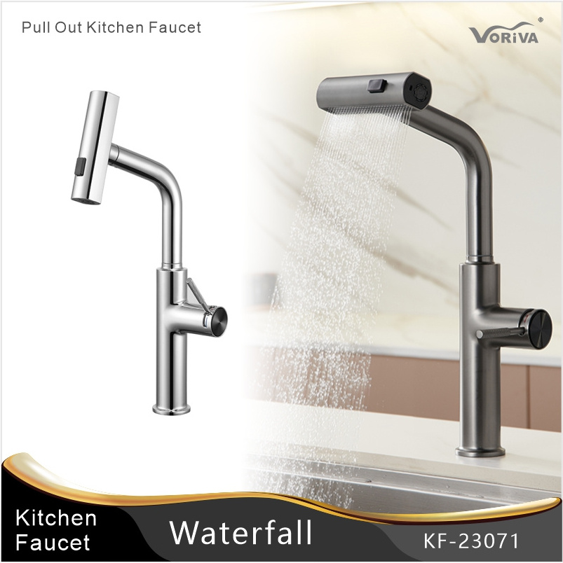 2023 New Design Kitchen Faucet Hot And Cold Water Tap Pull Down Pull Out Sink Mixer Faucet Kitchen Waterfall Faucet