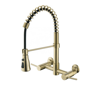 Modern Hot and Cold Wall mounted Water Tap Stainless Steel Brushed Gold pull down single lever Kitchen Faucet sink water tap