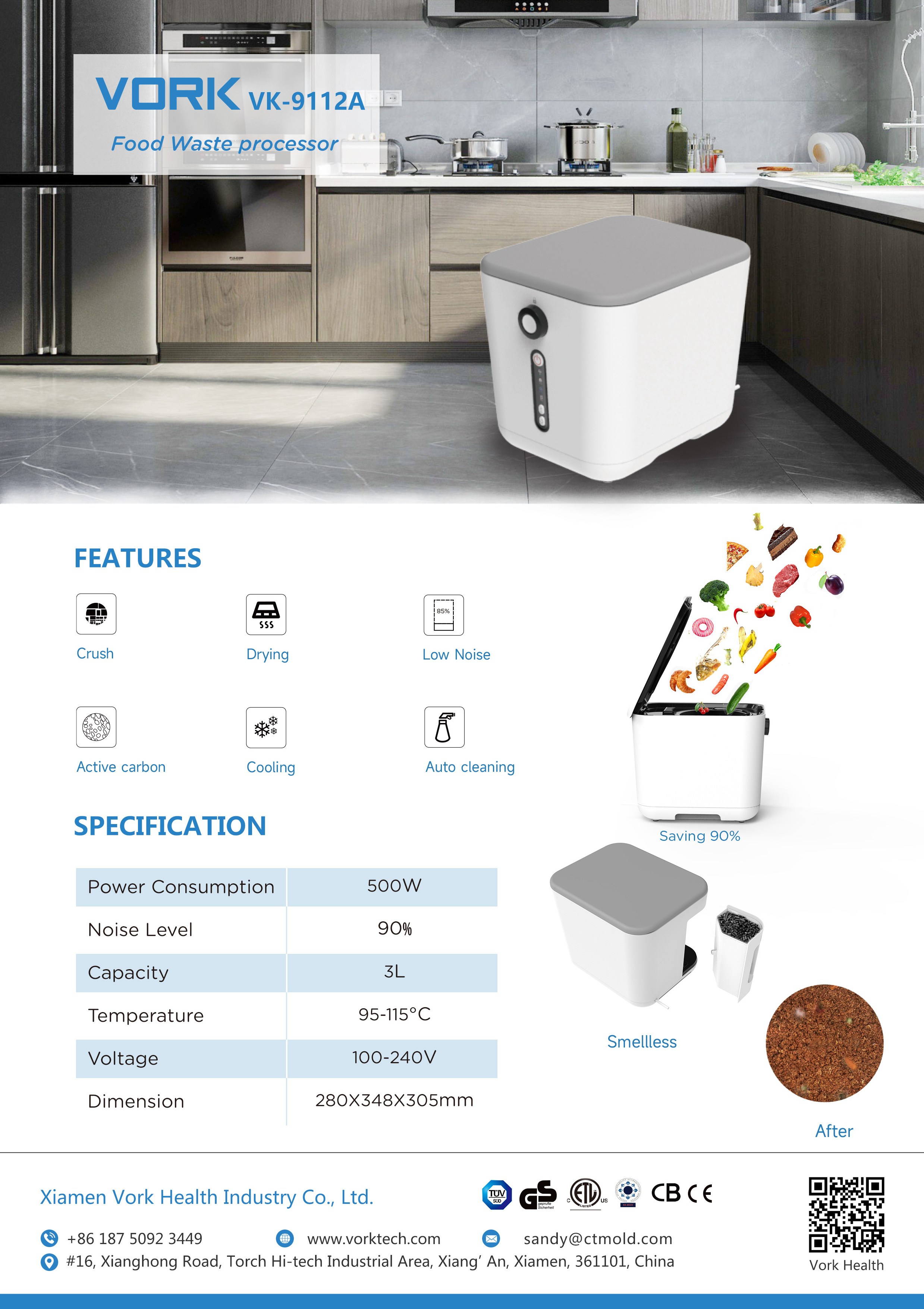 CE ETL 500W Home Kitchen Food Waste Processor Recycle Food Waste Crushing Garbage Composter Machine