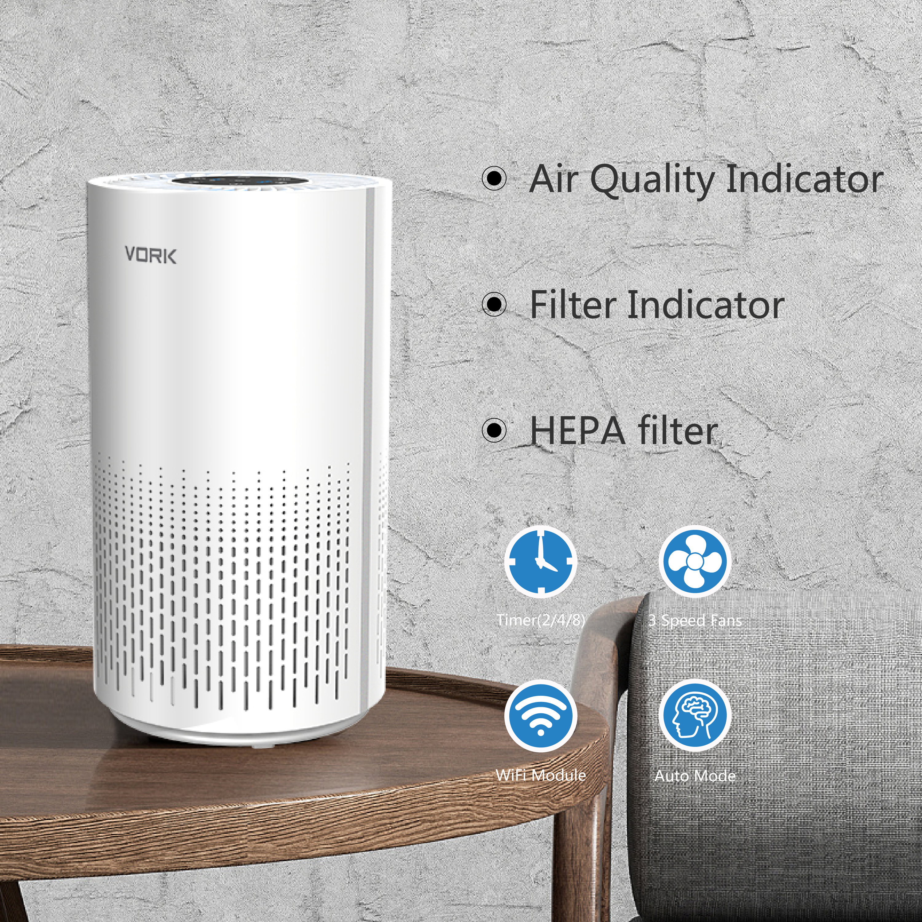 2023 New Arrival Portable Tuya App Wifi Air Purifier Electronic Powerful Air Purifier with H13 Hepa Filter