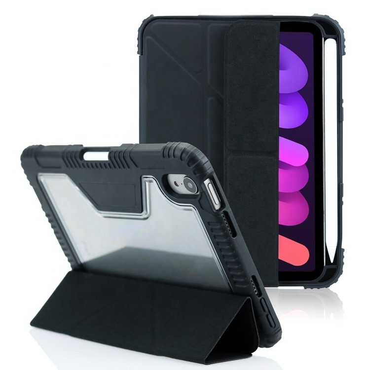 Anti-scratch Clear Back Military Tablet Covers for iPad Case Magnetic with Pencil Holder for iPad Shockproof Case Mini 6