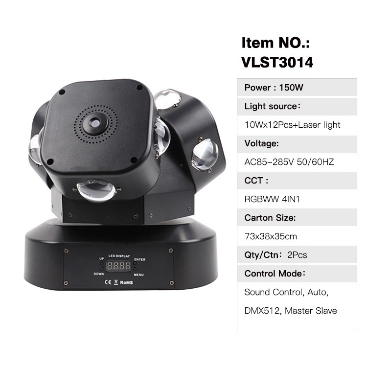 Vorlane Original factory 7*40w 10W*12pcs RGBWW 4IN1 3 heads led Laser Light Dj Scanner Light Dj Strobe Light