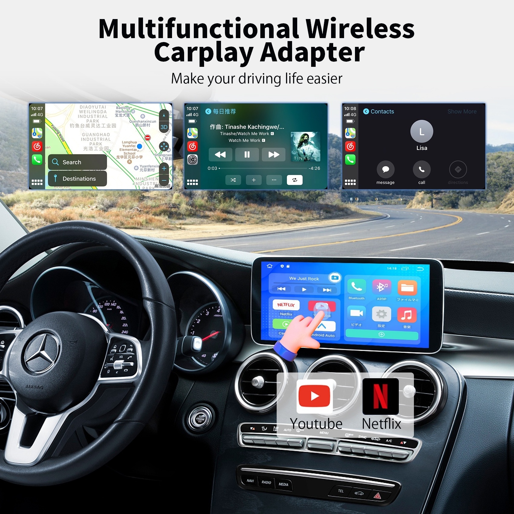 C1 wireless  carplay adapter  AI Box  Android Auto Multimedia Car Play TV Box For Airplay